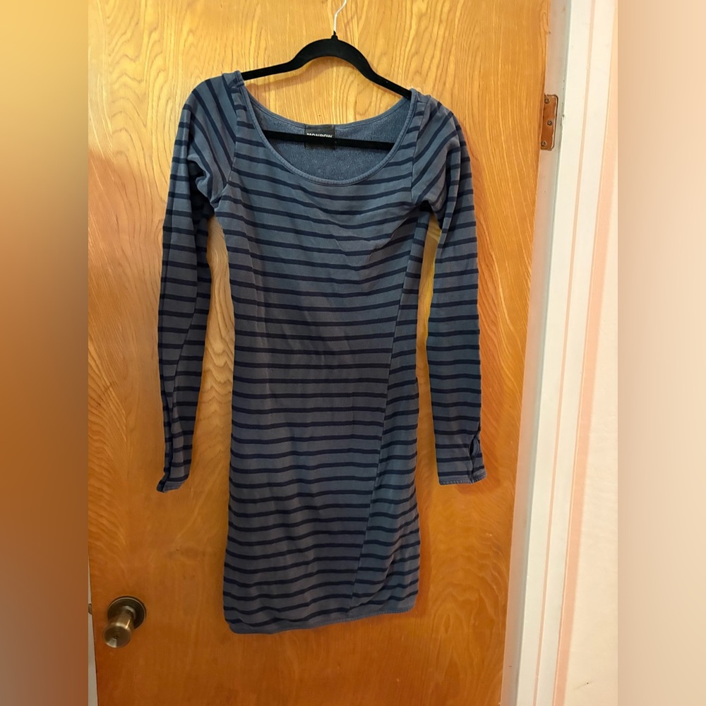 Monrow Navy Striped Long Sleeve midi Dress S
